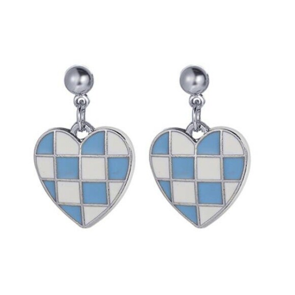 NEW 3 Checkerboard Heart Fashion Earrings - Picture 3 of 7